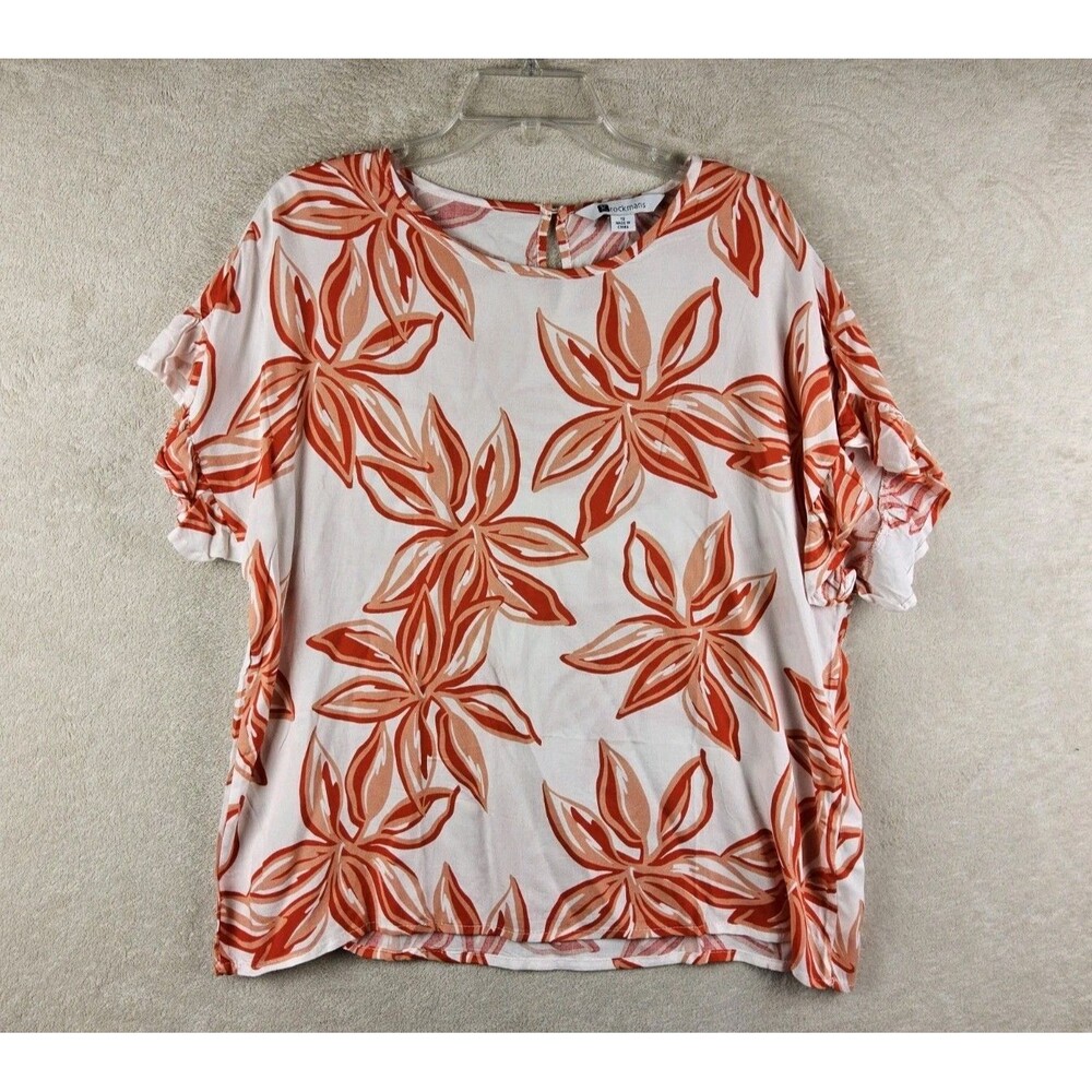 Rockmans Women's Short Ruffle Sleeve Tropical Floral Blouse Top Size 12